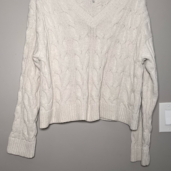 Free People Cream V-Neck Cable Knit Sweater - Picture 7 of 9